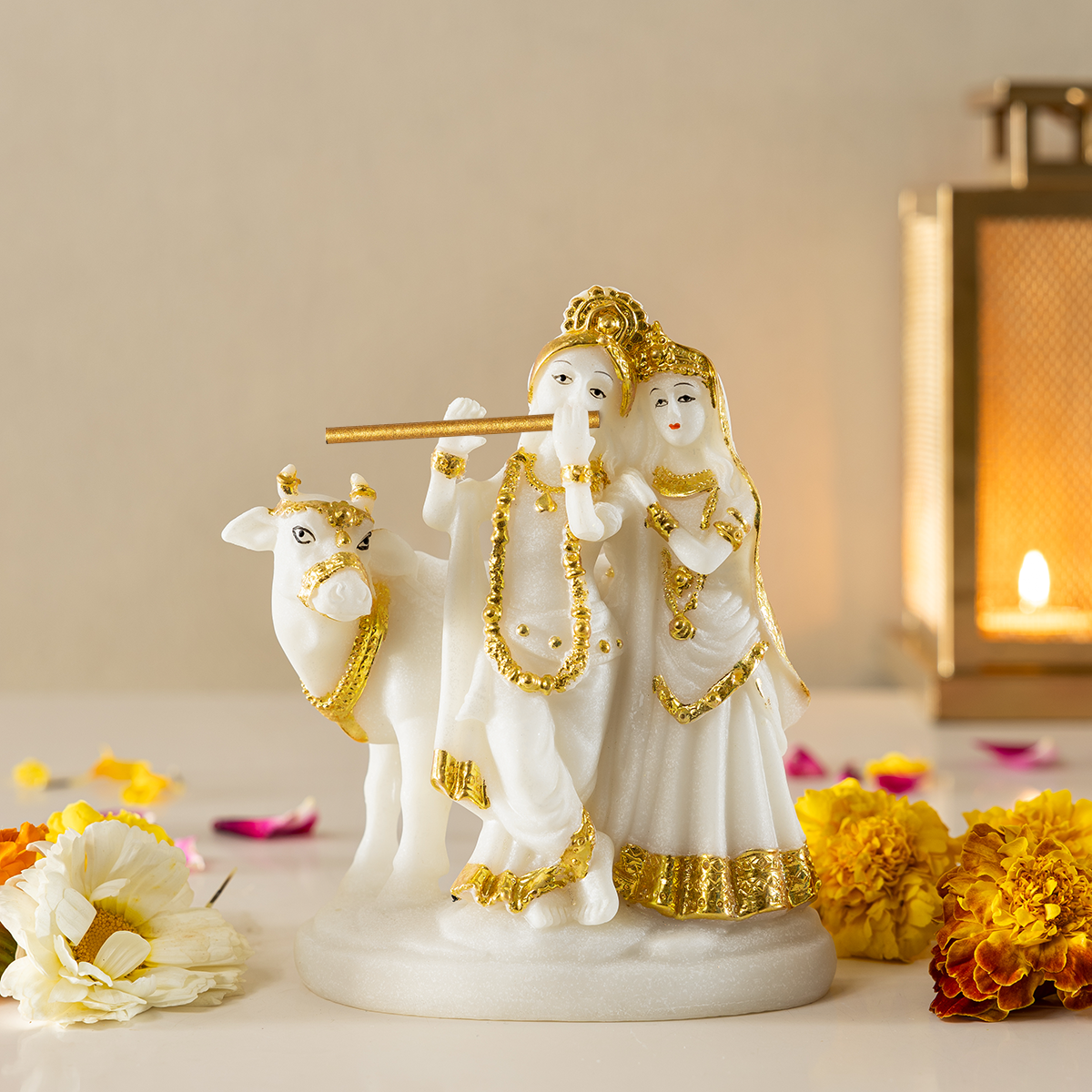 Divine Radha Krishna with Cow Decorative Showpiece For Home