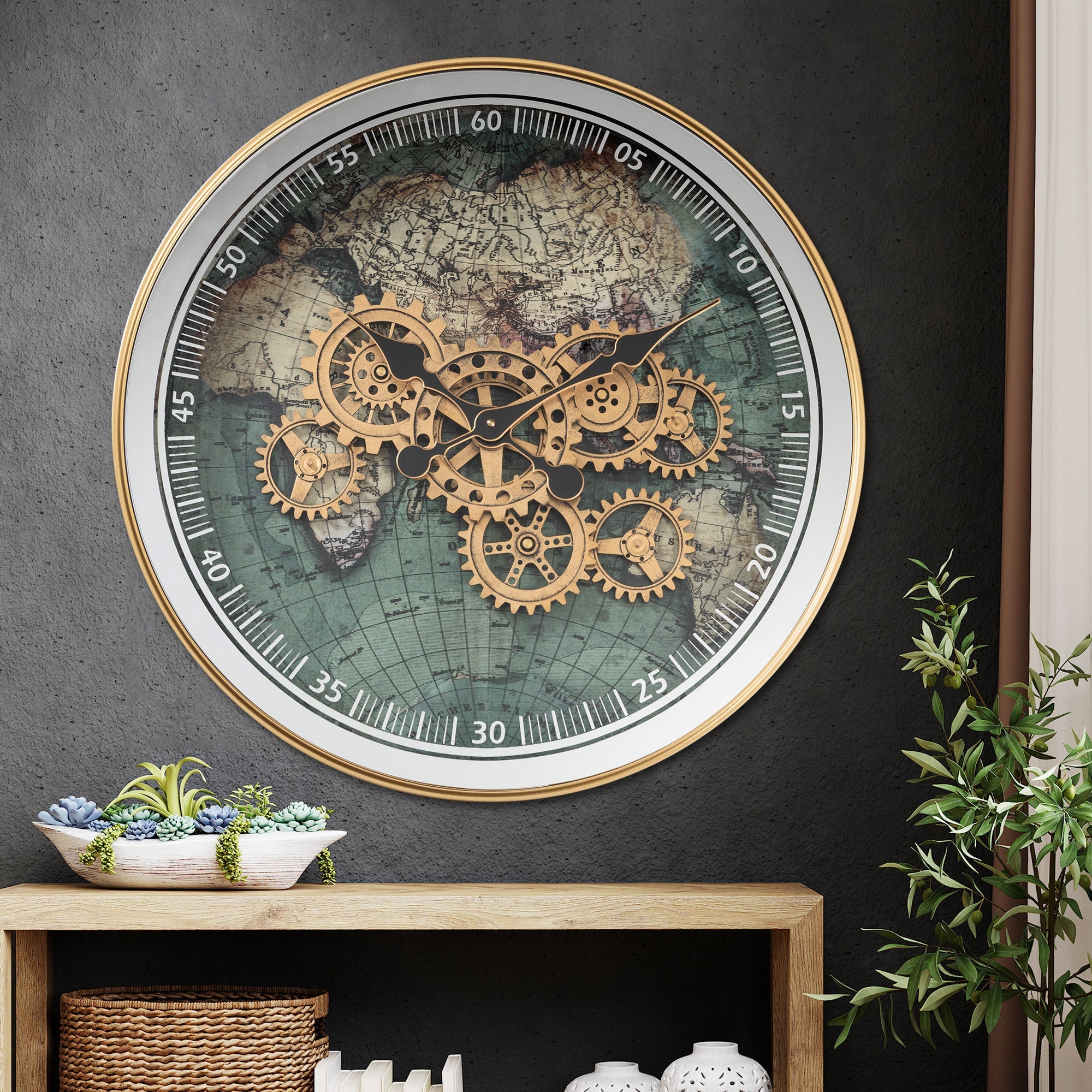 Timeless World Luxury Designer Wall Clock For Living Room With Moving Gear Mechanism Buy Wall Clock Online - BIG (Steel Body)