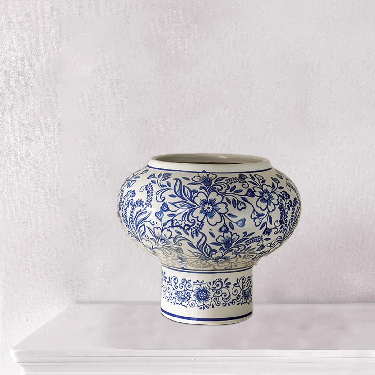 Blue Floral Harmony  Indoor Planter for Home - Medium