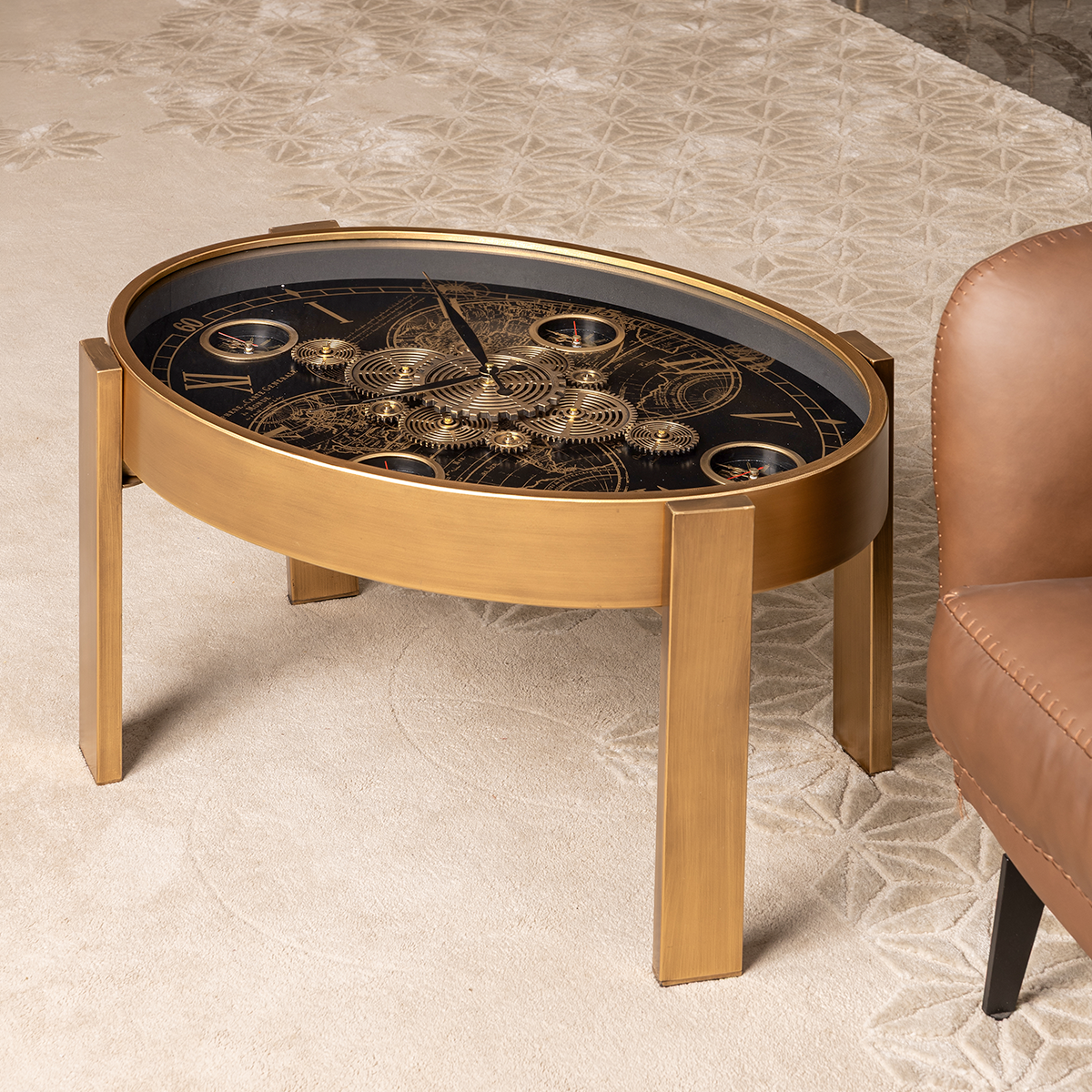 Art of Hours Tea Table Clock With Moving Gear Mechanism (Steel Body)