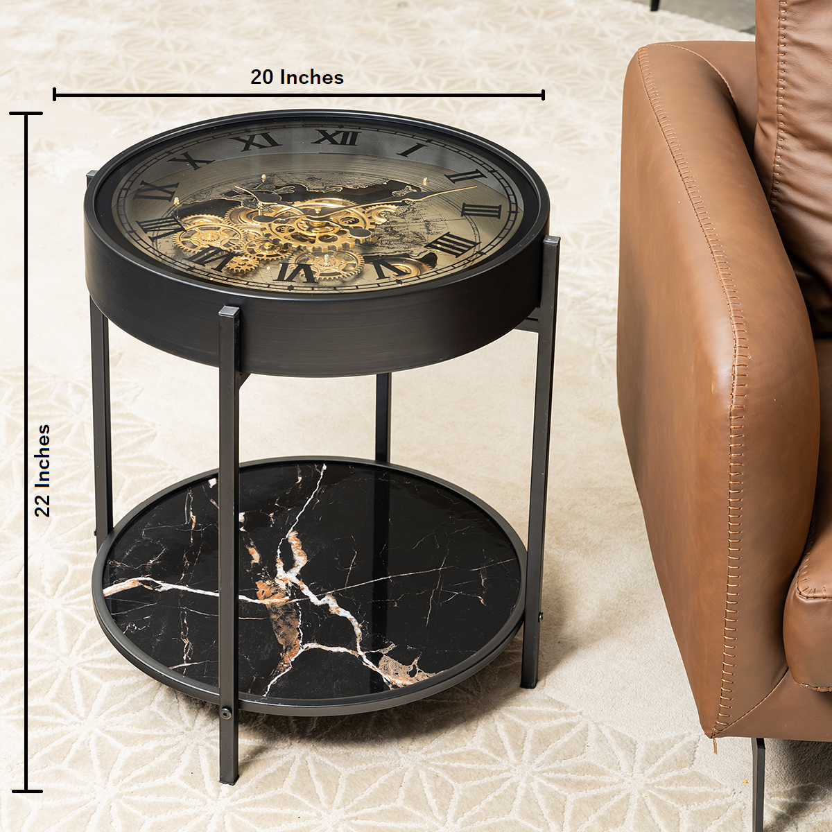 Phantom Dial Tea Table Clock With Moving Gear Mechanism (Steel Body)