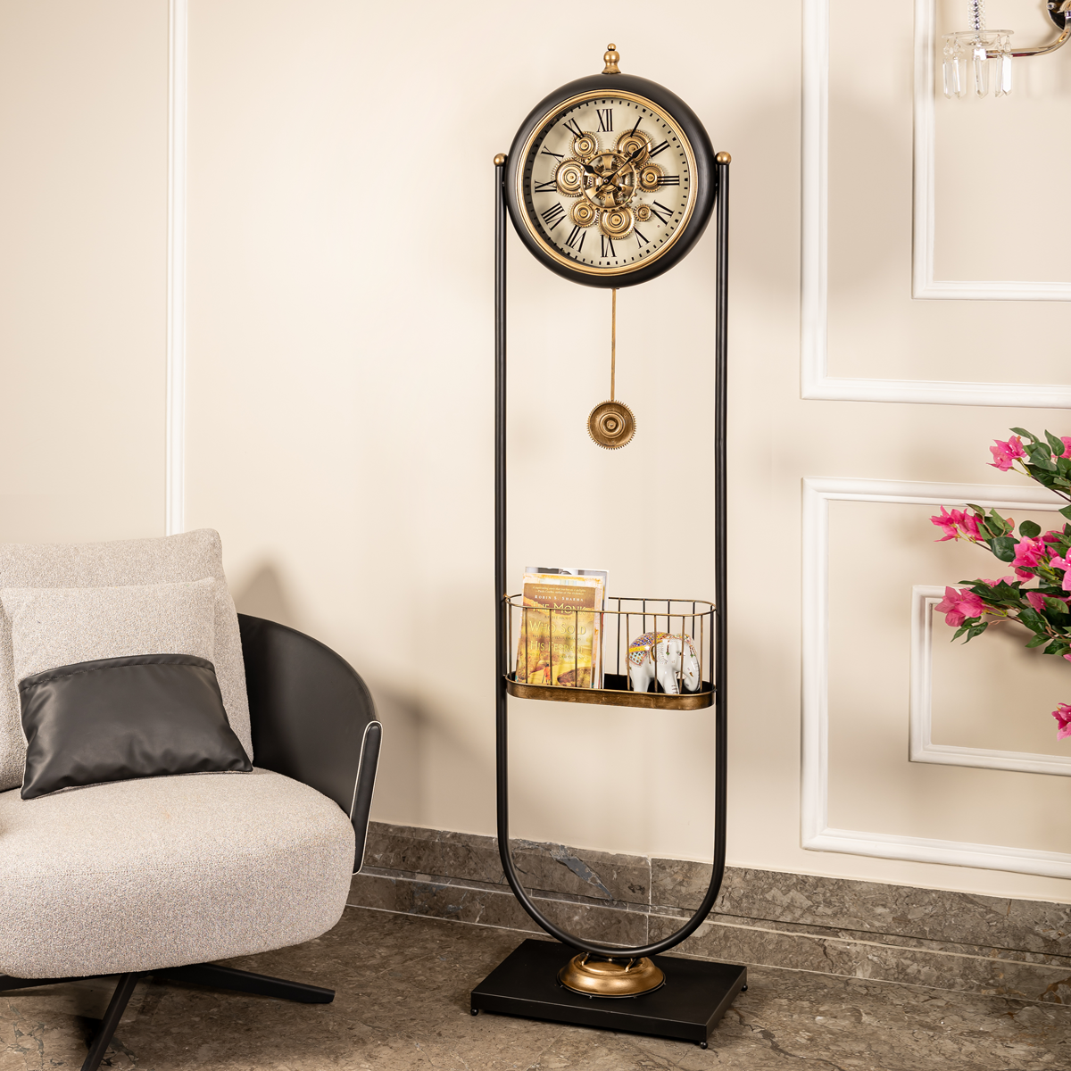 Arcadia Luxury Designer Pendulum Clock With Moving Gear/Pendulum Mechanism Buy Floor Clock Online (Steel Body)